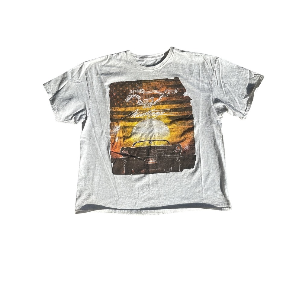 Ford Mustang Graphic T‎ Shirt Mens 2XL American Flag Sunset Classic Car